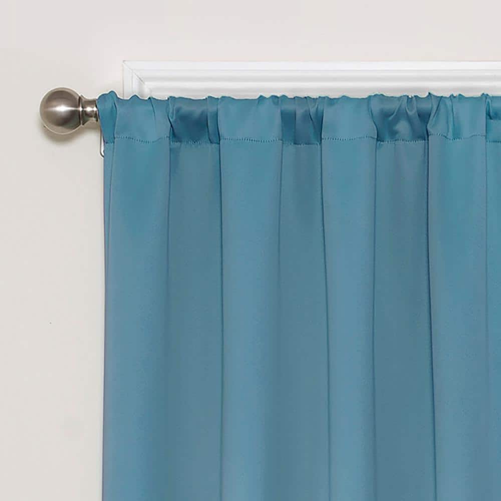 Sky Blue Blackout Rod Pocket Polyester Curtain Panel, 37x95