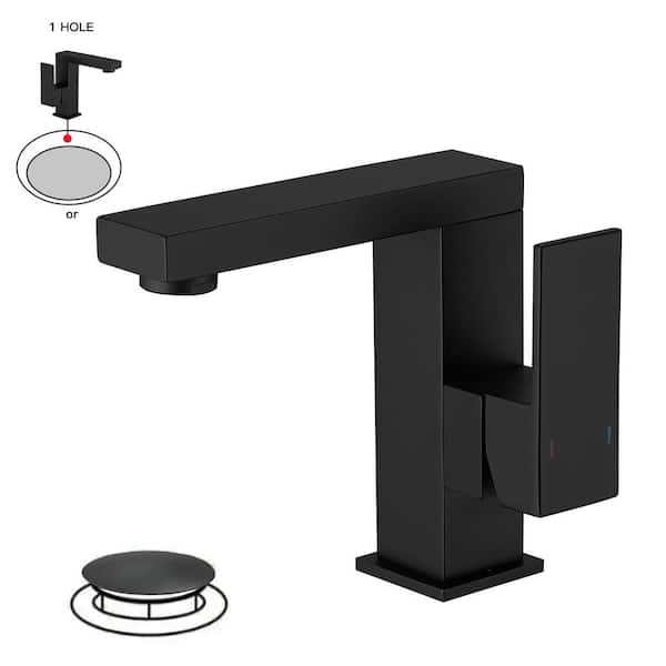 BWE Single Hole Single-Handle Bathroom Sink Faucet With Deck Plate Pop Up Drain With Overflow in Matte Black