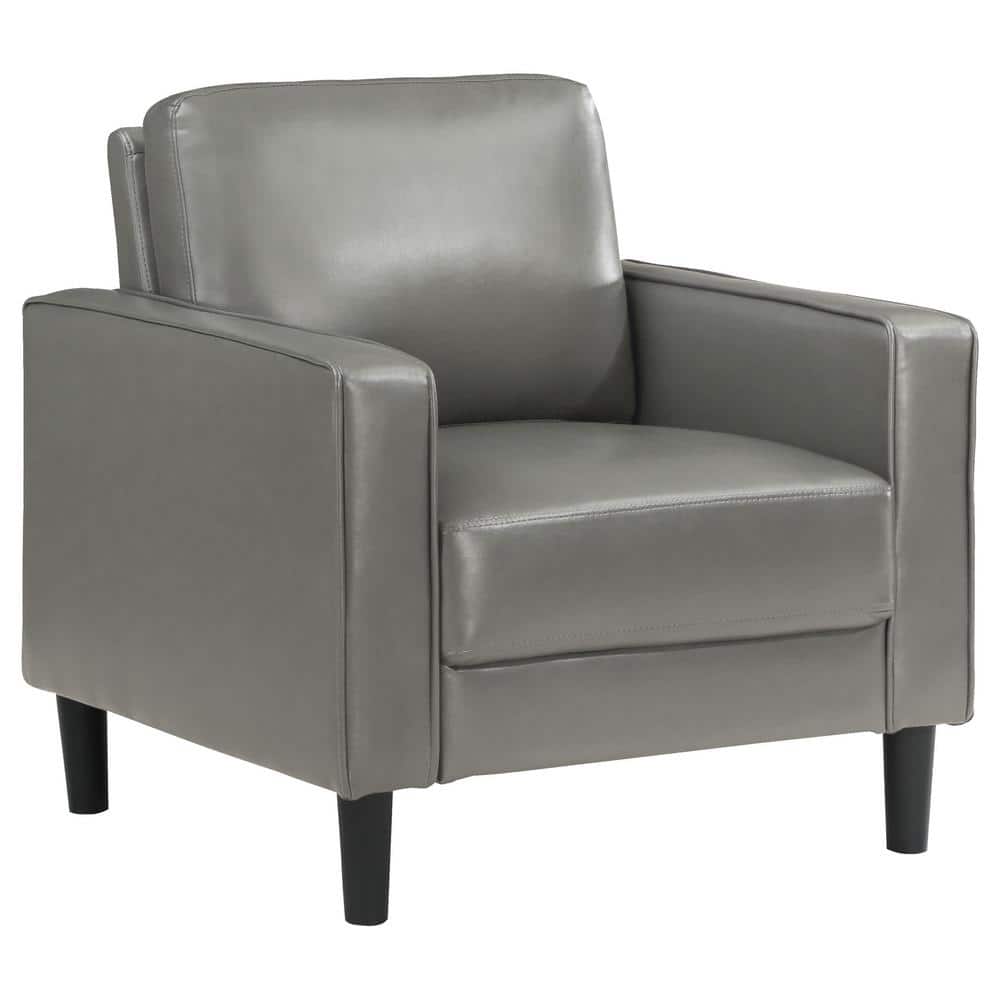 Ruth Dark Gray Faux Leather Wood Accent Chair