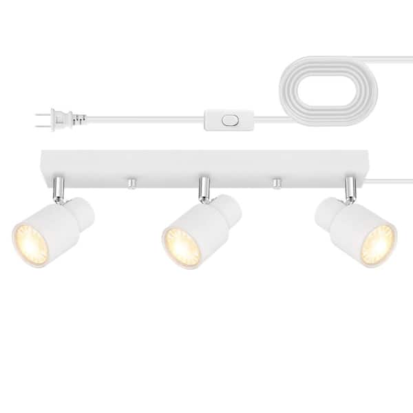 White 3-Light Plug-In Track Lighting Fixture with Adjustable Heads and Cord