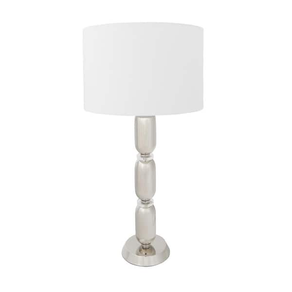 32.75 in. Gray Metal and Glass Table Lamp with Linen Shade