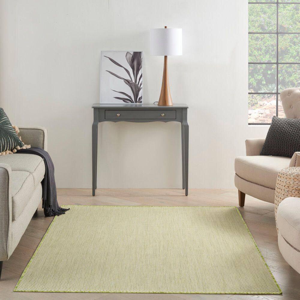 Ivory Green Geometric 5' x 7' Synthetic Easy Care Rug