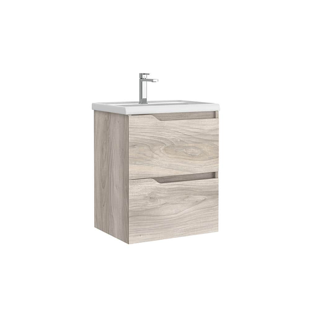 Menta 20 in. W x 16.1 in. D x 23.8 in. H Single Sink Wall Mounted Bath Vanity in Grey Pine with White Ceramic Top price history on PriceWatchPro