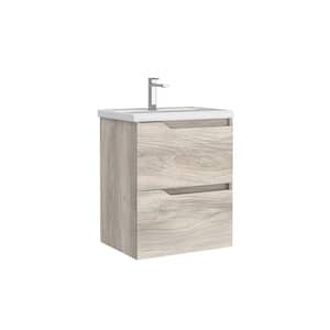 Menta 20 in. W x 16.1 in. D x 23.8 in. H Single Sink Wall Mounted Bath Vanity in Grey Pine with White Ceramic Top