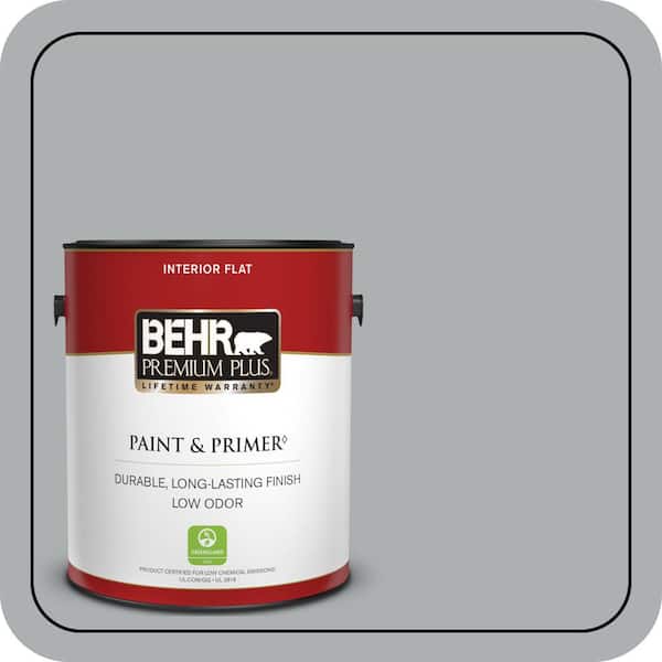 BEHR PREMIUM PLUS 1 gal. #N500-3 Tin Foil Flat Low Odor Interior Paint & Primer