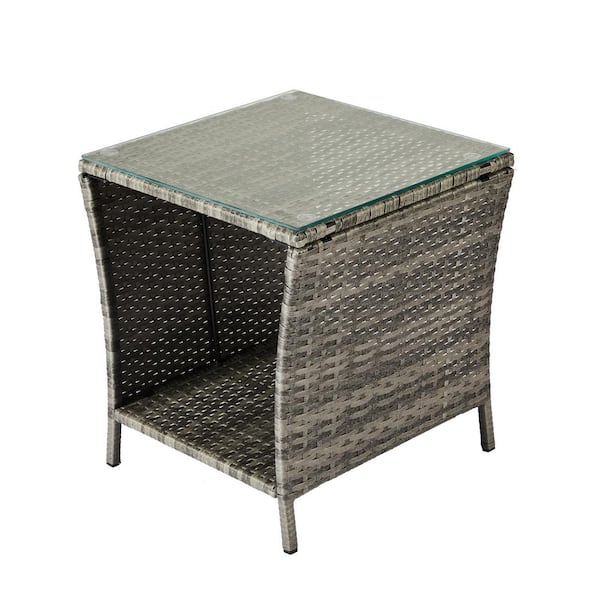 Karl home Gray Wicker Outdoor Side Table