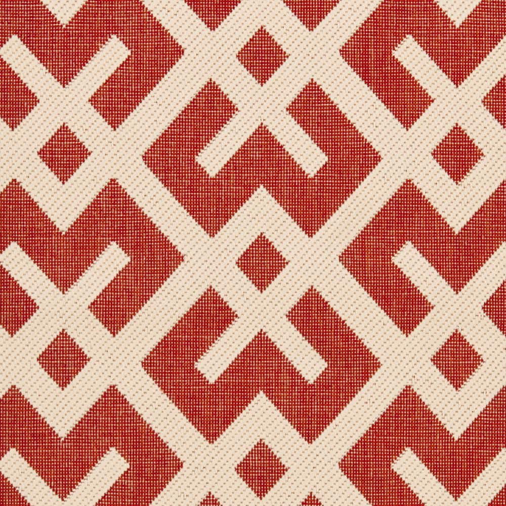 Red and Bone Geometric Low Pile Indoor/Outdoor Runner Rug