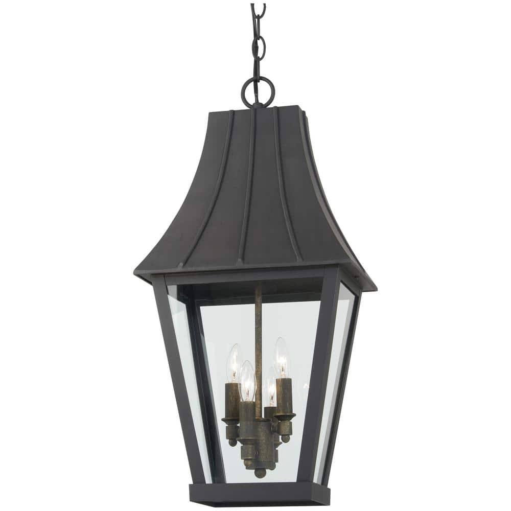 Chateau Grande 4-Light Sand Coal and Gold Outdoor Hanging Lantern
