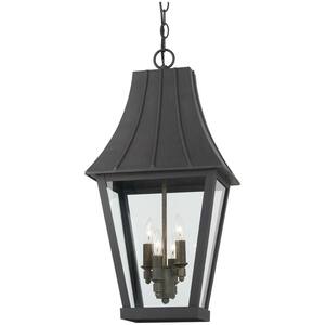 Chateau Grande 4-Light Sand Coal and Burnt Gold Outdoor Pendant with Clear Glass