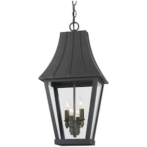 Chateau Grande 4-Light Sand Black and Burnt Gold Outdoor Pendant with Clear Glass