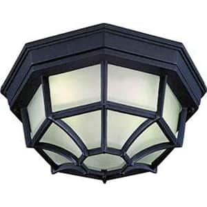 2-Light Black Outdoor Flush Mount Light with Frosted Glass Shade