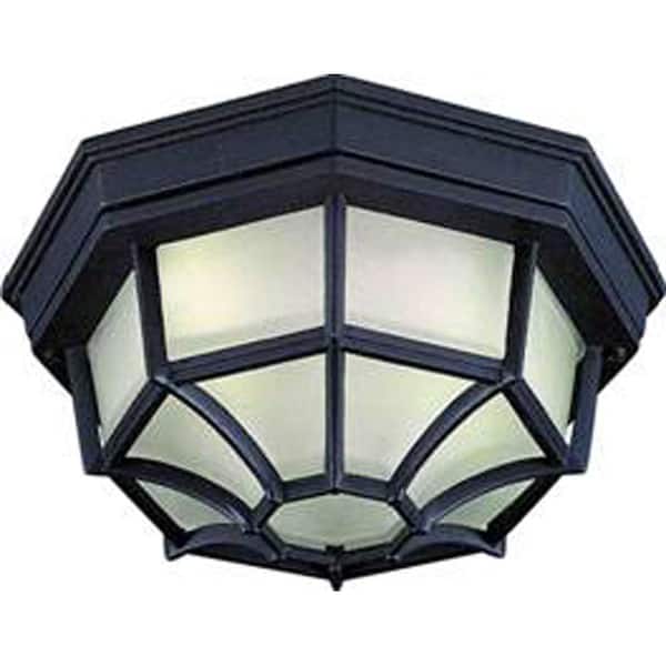 Volume Lighting 2-Light Black Outdoor Flush Mount Light with Frosted Glass Shade