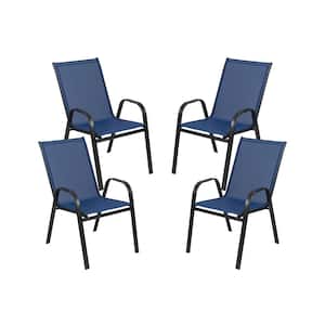 Black Stackable Metal Outdoor Dining Chair in Navy (4-Pack)