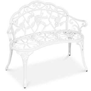 39 in. 2-Person White Metal Outdoor Bench