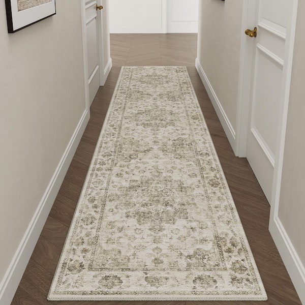 Juliet Taupe 2 ft. x 8 ft. Vintage Washable Medallion Distressed Runner Rug