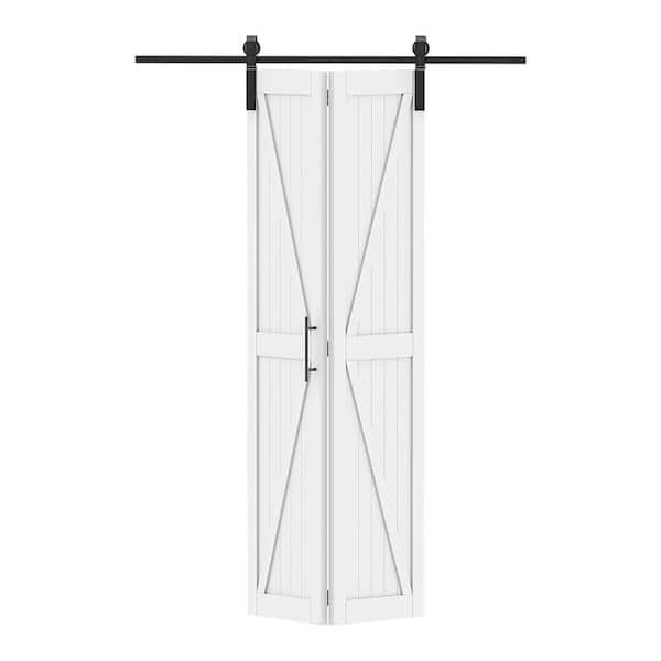 36 in. x 84 in. Solid Core White Finished Pine Wood Bi-Fold Door with Hardware Track Kit