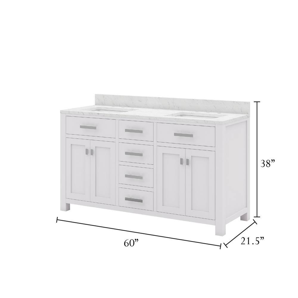 Madison 60" White Marble Double Sink Bathroom Vanity with Mirror