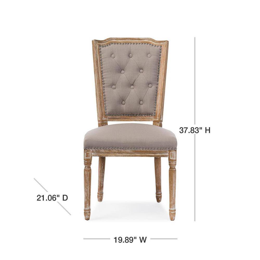 Estelle Weathered Oak and Beige Linen Upholstered Parsons Side Chair