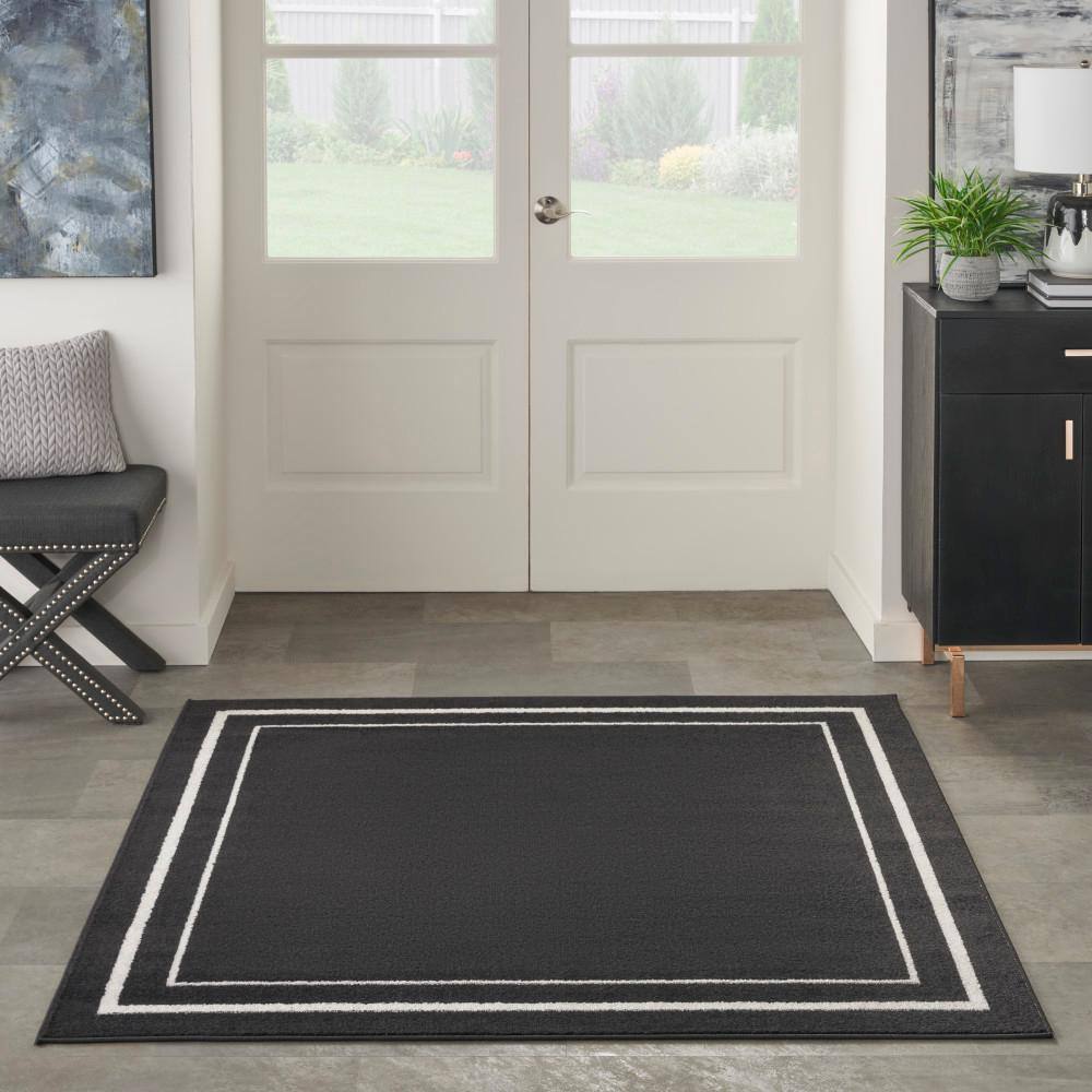 Black Ivory 5' Square Reversible Indoor/Outdoor Rug