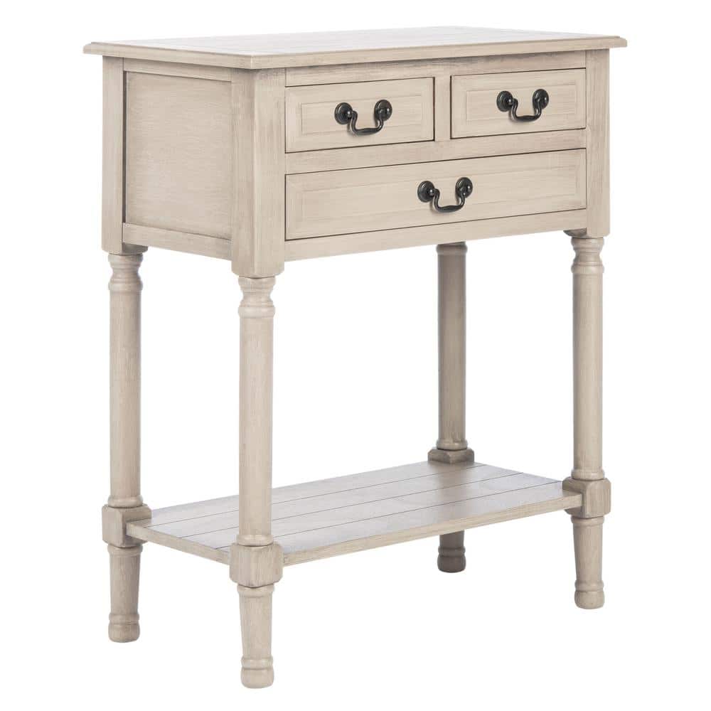 Greige Wood and Metal 3-Drawer Console Table with Storage