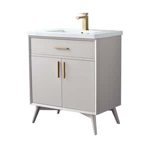 Nolan 30 in. W x 18 in. D x 34 in. H Bath Vanity in Taupe with White Ceramic Vanity Top