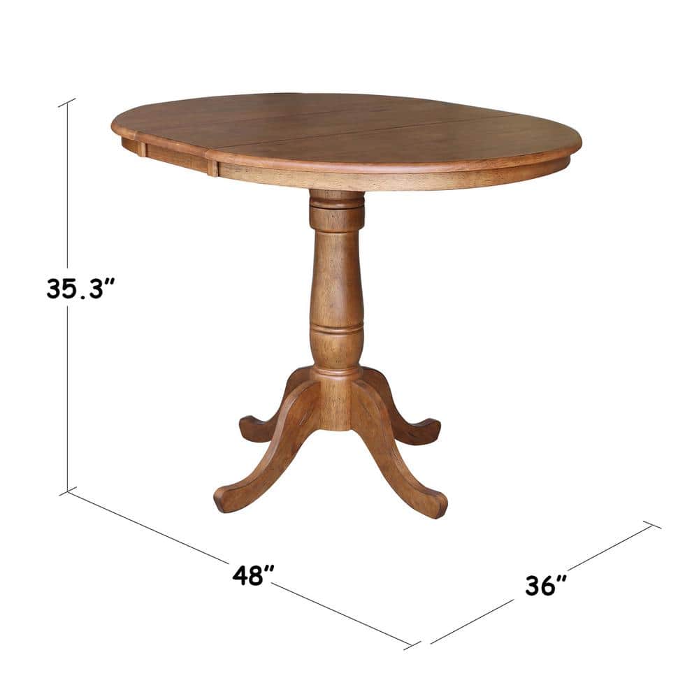 Distressed Oak Solid Wood 50" Round Extension Dining Table Set with 4 Chairs