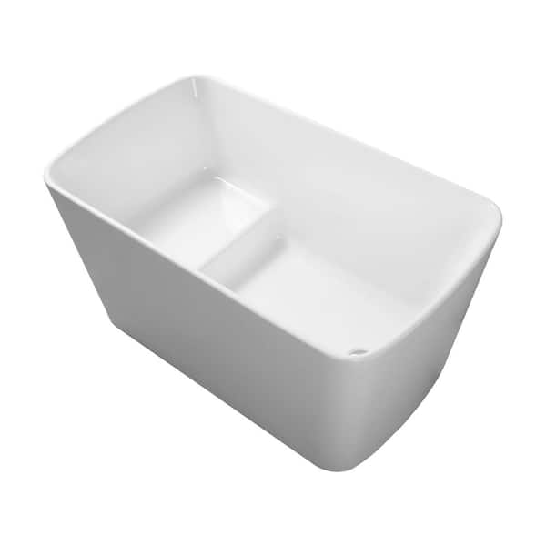 49.02 in. x 27.95 in. Flat Bottom Acrylic Freestanding Square-Shape Japanese Soaking Bathtub with Right Drain in White
