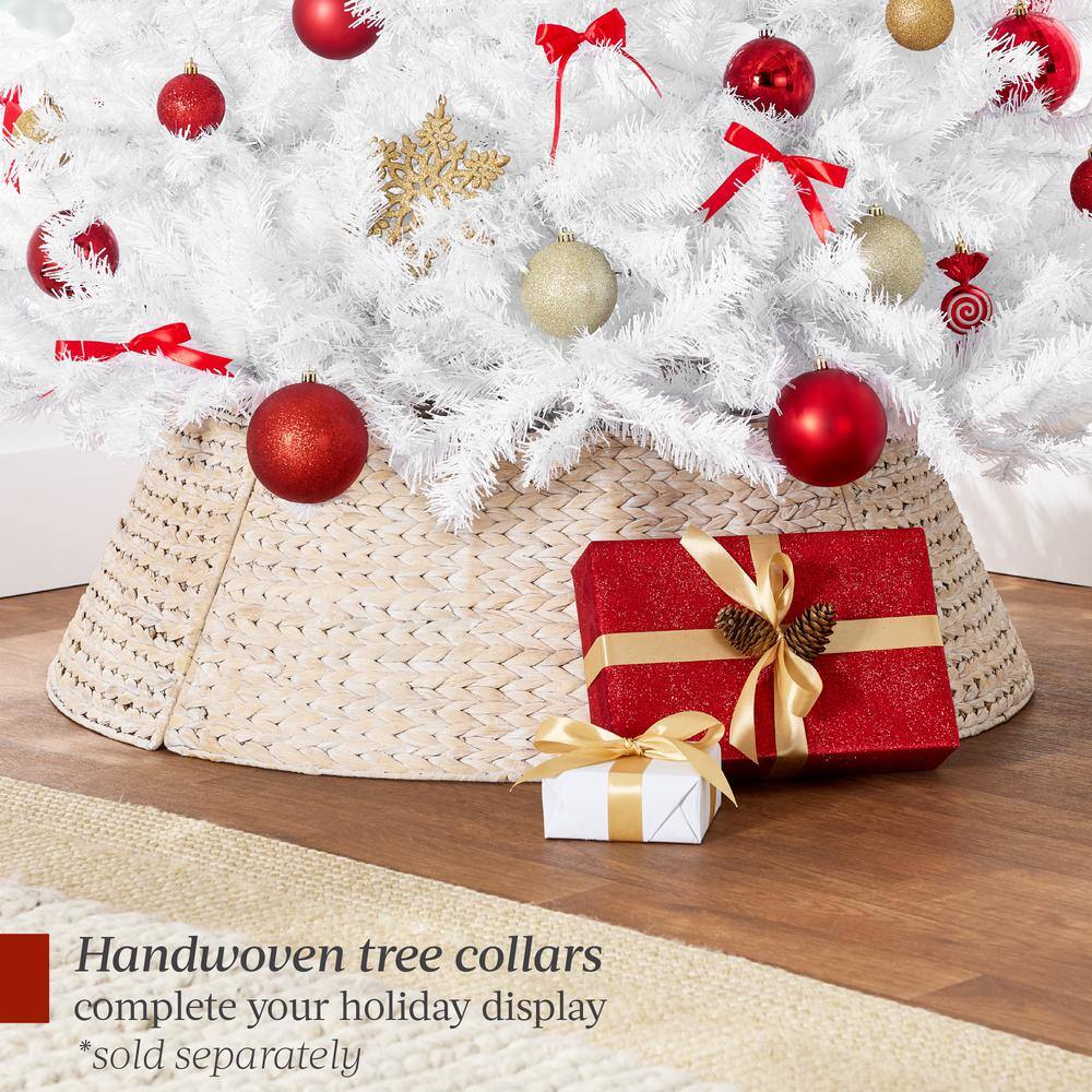 6ft White Hinged Artificial Christmas Pine Tree with Metal Base