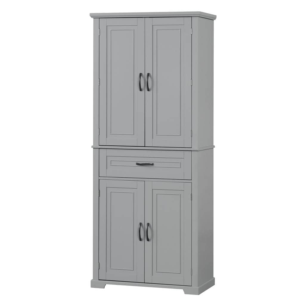 29.9 in. W x 15.7 in. D x 72.2 in. H Gray Linen Cabinet with Doors and Draw