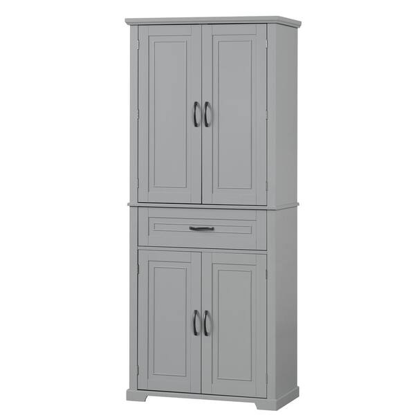 Unbranded 29.9 in. W x 15.7 in. D x 72.2 in. H Gray Linen Cabinet with Doors and Drawer, Adjustable Shelf