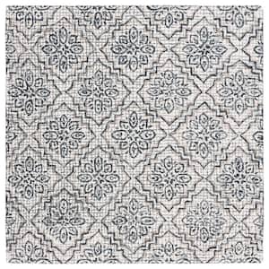 Abstract Ivory/Navy 6 ft. x 6 ft. Diamond Floral Square Area Rug