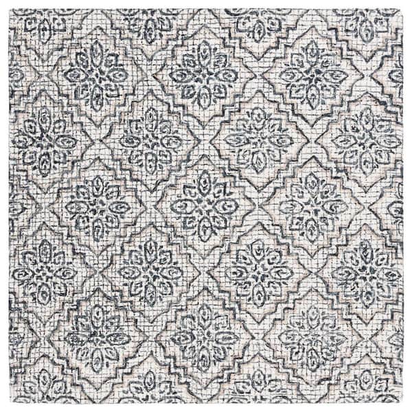 SAFAVIEH Abstract Ivory/Navy 6 ft. x 6 ft. Diamond Floral Square Area Rug