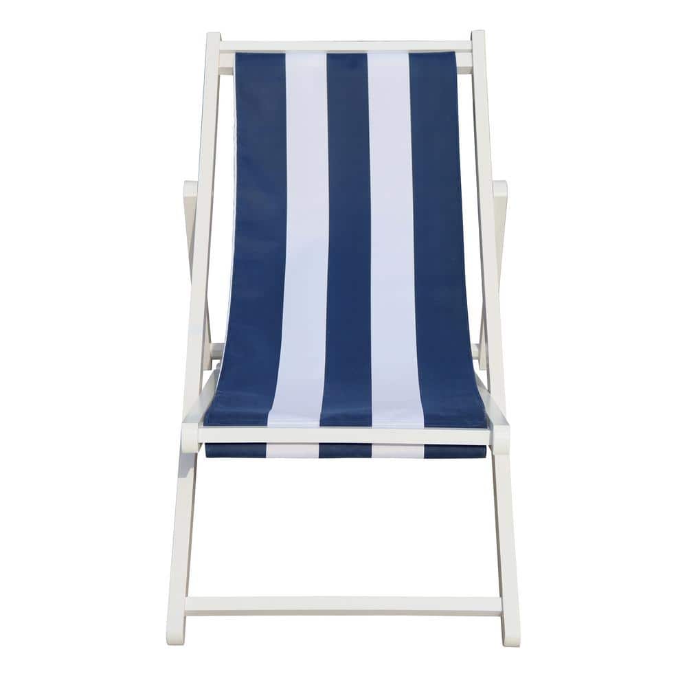 Outdoor Wood Sling Lounge Chair in Blue Stripe