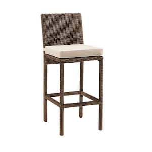 Bradenton Wicker Outdoor Bar Stools with Sand Cushions (2-Pack)