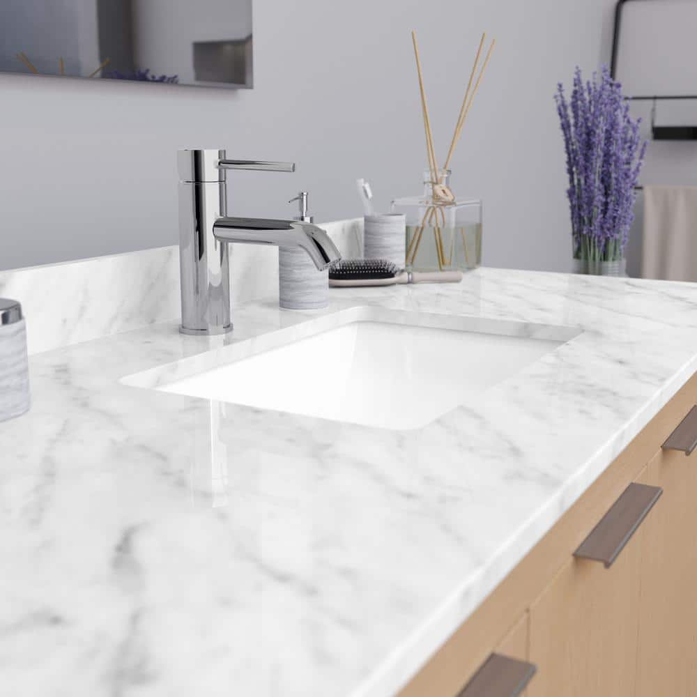Maroni 42" Light Straw Bathroom Vanity with White Carrara Marble Countertop