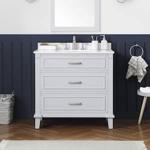 Pinestream 36 in. W x 22 in. D x 34 in. H Single Sink Bath Vanity in Dove Gray with White Engineered Stone Top