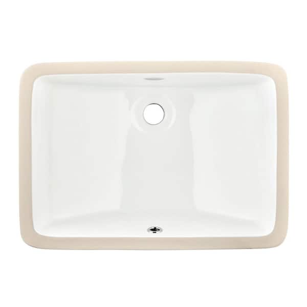 YASINU 21 in . Undermount Rectangular Bathroom Sink with Overflow Drain in White Vitreous China