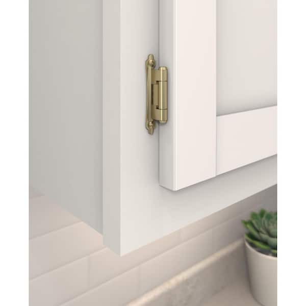 Golden Champagne 3/8 in (10 mm) Inset Self Closing, Face Mount Cabinet Hinge (2-Pack)