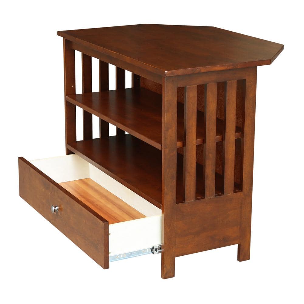 Mission Brown Wood Corner TV Stand with Drawer
