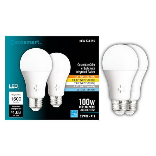 EcoSmart 100-Watt Equivalent A19 Dimmable CEC LED Light Bulb with 