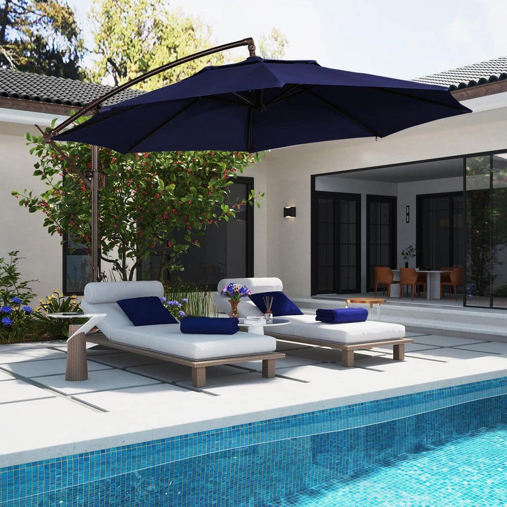 11 foot navy blue patio umbrella Mondawe 11ft Cantilever/Offset Hanging Patio Umbrella with Easy Tilt and Crank 360 Rotate Navy Blue
