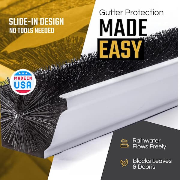 5-Pack Gutter Leaf Guard Brushes For 5-Inch Gutters – 15 Inch Sections, Toolless DIY Install, Stainless Steel Core
