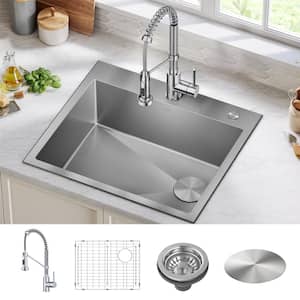 Loften 25 in. Drop-In Single Bowl 18 Gauge Stainless Steel Kitchen Sink with Pull Down Faucet in Chrome