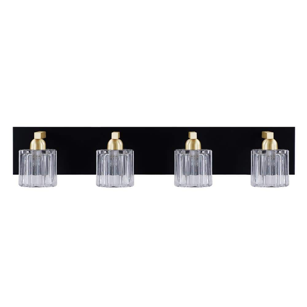 28" Matte Black and Warm Brass Vanity Light with Clear Glass Shades