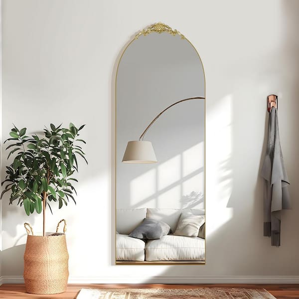 Lirago 24 in. W x 71 in. H Wood Frame Arched Floor Mirror, Bedroom Living Room Wall Mirror in Gold
