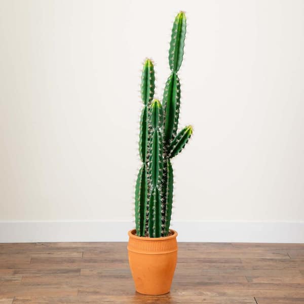 Nearly Natural 5 ft. Artificial Green Cactus in Terracotta Planter