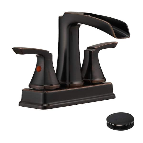 5.35 in. H 4 in. Centerset Double Handle Waterfall Bathroom Faucet in Oil-Rubbed Bronze