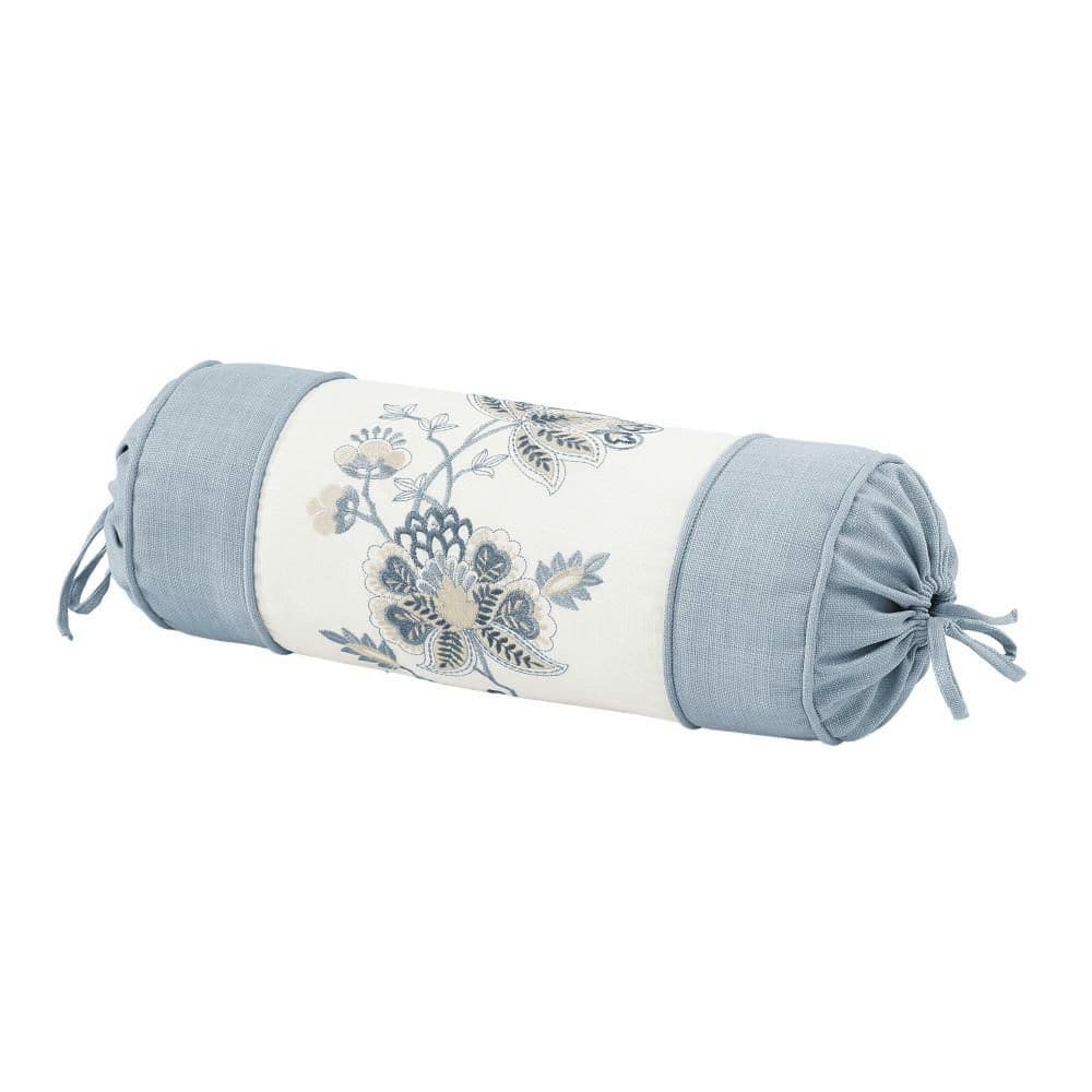 Gardenia Bliss Chambray Polyester Floral Neckroll Pillow 7 In. L X 17 In. W