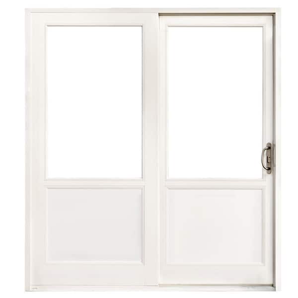 MP Doors 72 in. x 80 in. Right-Hand Low E White Finished Composite Shaker Gliding Double Prehung Patio Door with Nickel Handle