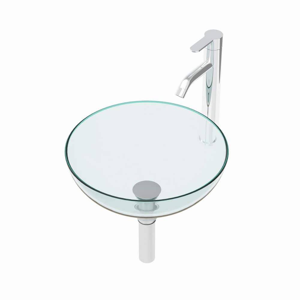 16.5 in. Vessel Bathroom Sink 16.5 in in Clear Tempered Glass with Chrome Faucet and Pop-up Drain Included price history on PriceWatchPro